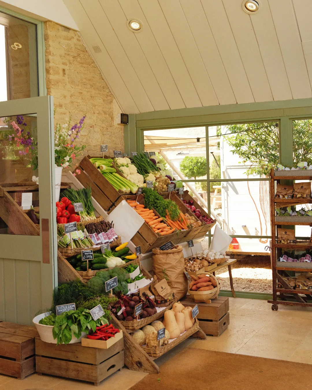 The vegetable display inside the farmshop